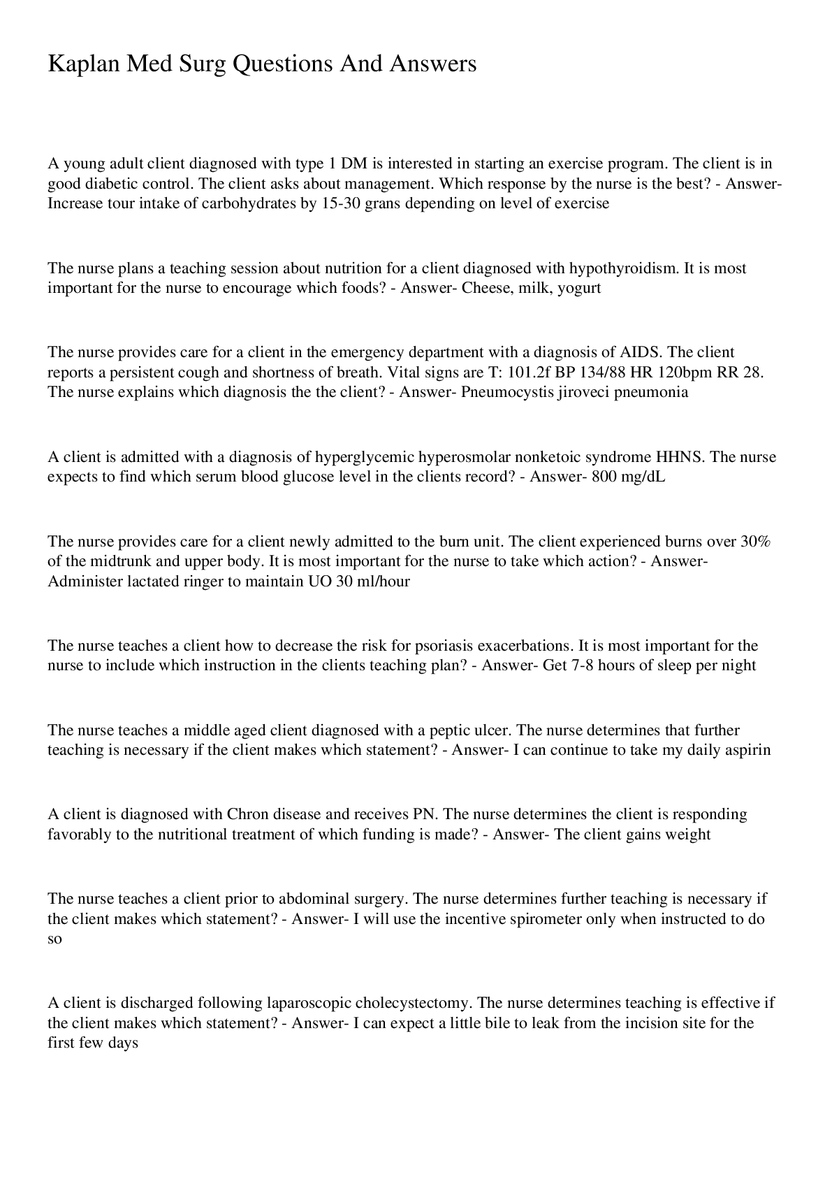 Preview image for Kaplan Med/Surg 2 Questions And Answers 2023